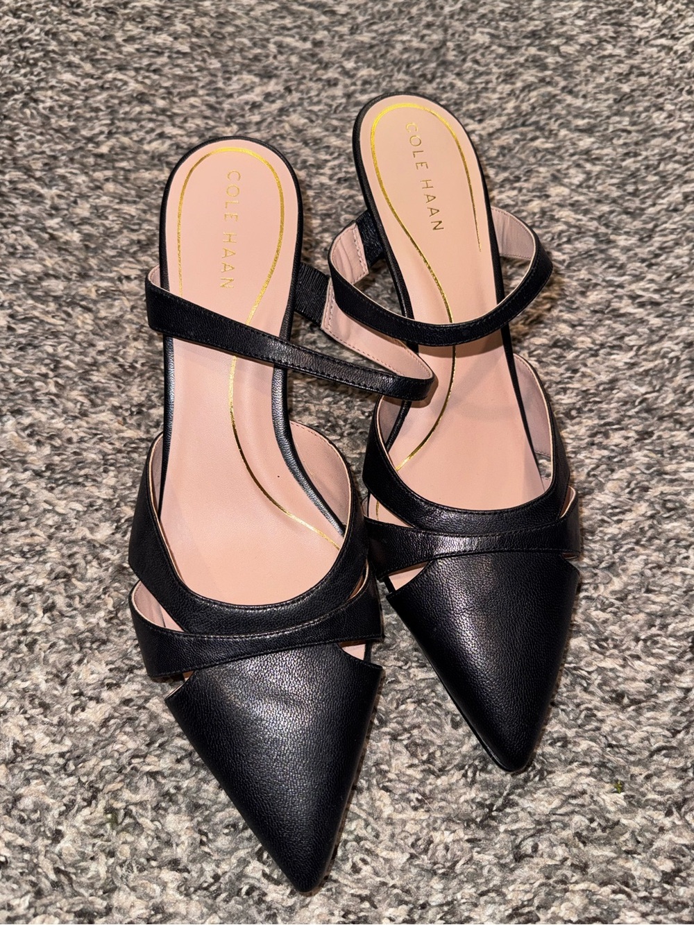Cole Haan Black Pointed-Toe Strappy Mules